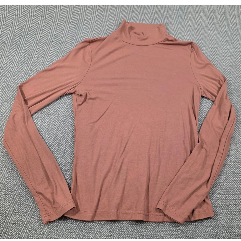 SHEIN Womens Mock Neck Long Sleeve Top Mauve Rose Brown Size M Jersey Knit Base - Picture 2 of 7